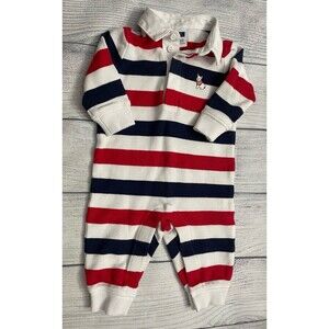 Janie & Jack Red, White, & Blue Stripe Baby Boy Outfit Romper, Size 0-3 months